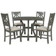 thumbnail image 6 of HANSHE Kitchen Dining Table Set for 4, Farmhouse Dining Set with Round Dining Table and 4 Cushioned Chairs, Wooden Frame 5 Piece Dining Table Set for Kitchen Dining Room Apartment, Gray, 6 of 10