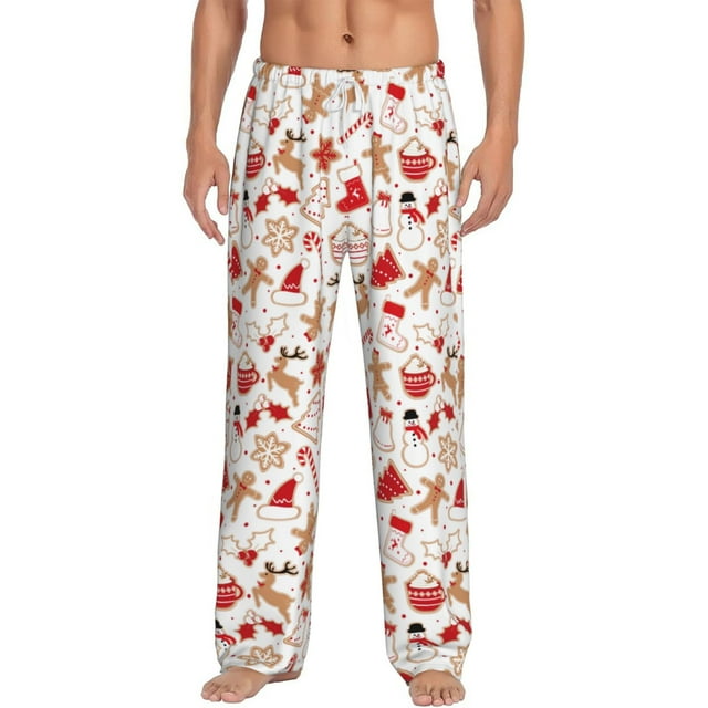 Kdxio Gingerbread Holiday Sweets Print Mens Pajama Pants Set Sleep & Lounge Pants, PJ Bottoms with Pockets and Button Fly-X-Large