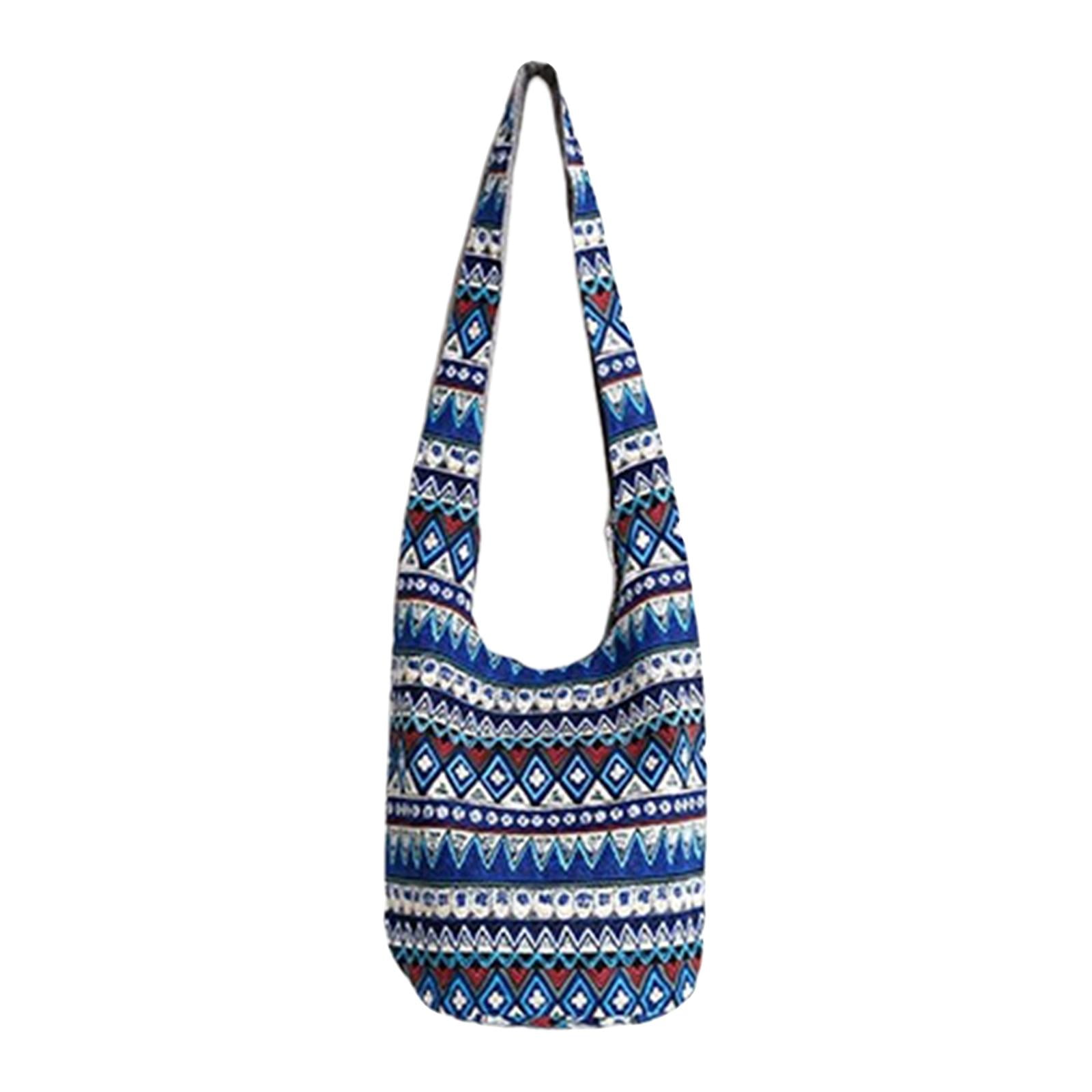 Linen Hobo Bags Purses Shoulder Bag Zipper Hippie Tote Blue