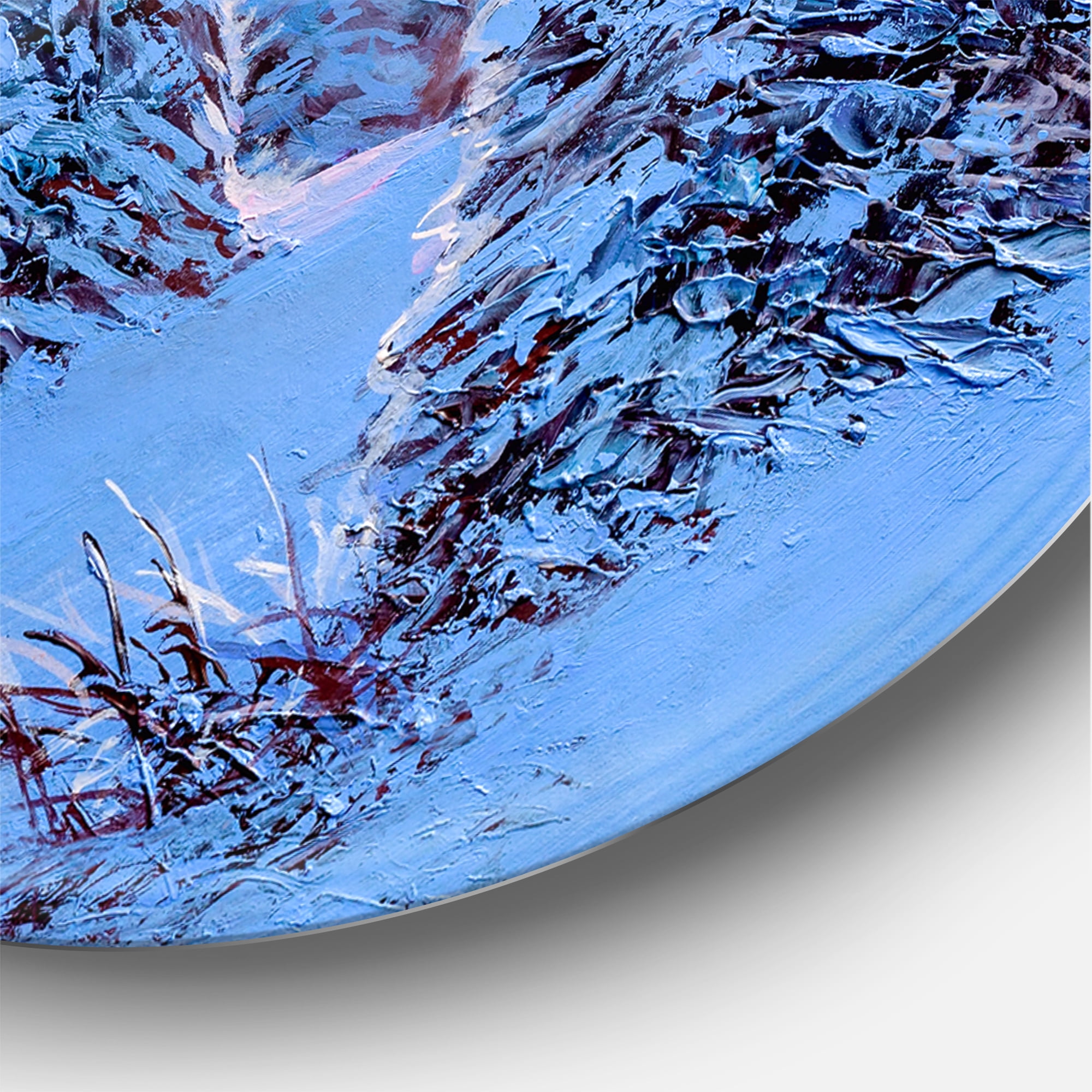 Designart 'The River House In The Woods and Winter Landscape I' Lake House Circle Metal Wall Art 36x36 - Disc of 36