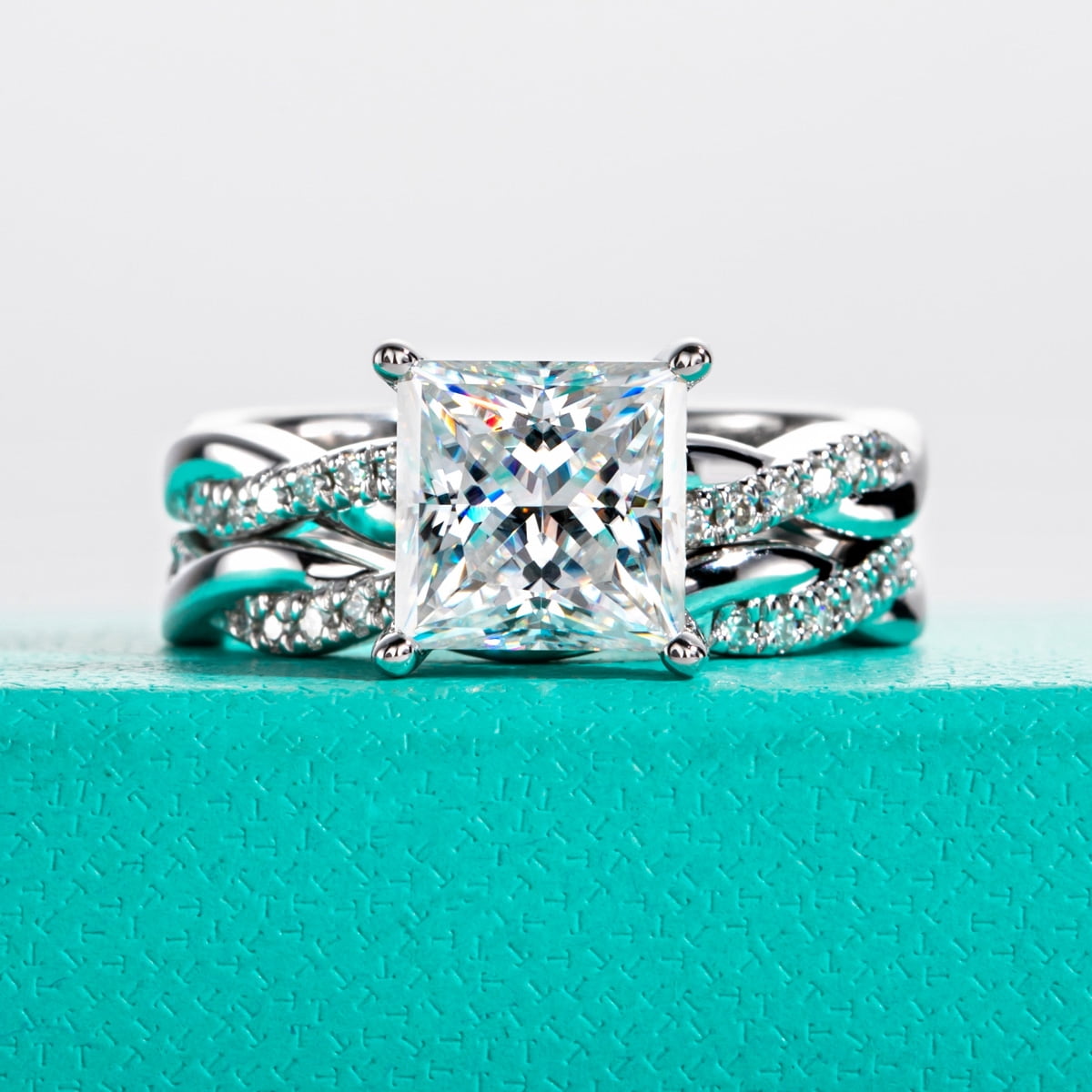 AnuClub Princess Cut Moissanite Wedding Rings Sets 3.384cctw Infinity Bridal Set D Color VVS1 925 Sterling Silver Twisted Vine Engagement Promise Anniversary Ring for Women With Certificate