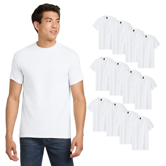 Gildan Men's Short Sleeve Heavy Cotton T-Shirt, Comfortable Crewneck Bulk Tee, S, White, 12 Pack