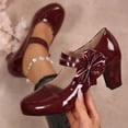 thumbnail image 7 of IEMIEMIEM Women's Bow Heels Sparkly Mary Jane Block Chunky Heel Comfortable Pumps Slip On Round Toe Low Heels Wedding Evening Party Dress Shoes Wine 7 Wide, 7 of 7