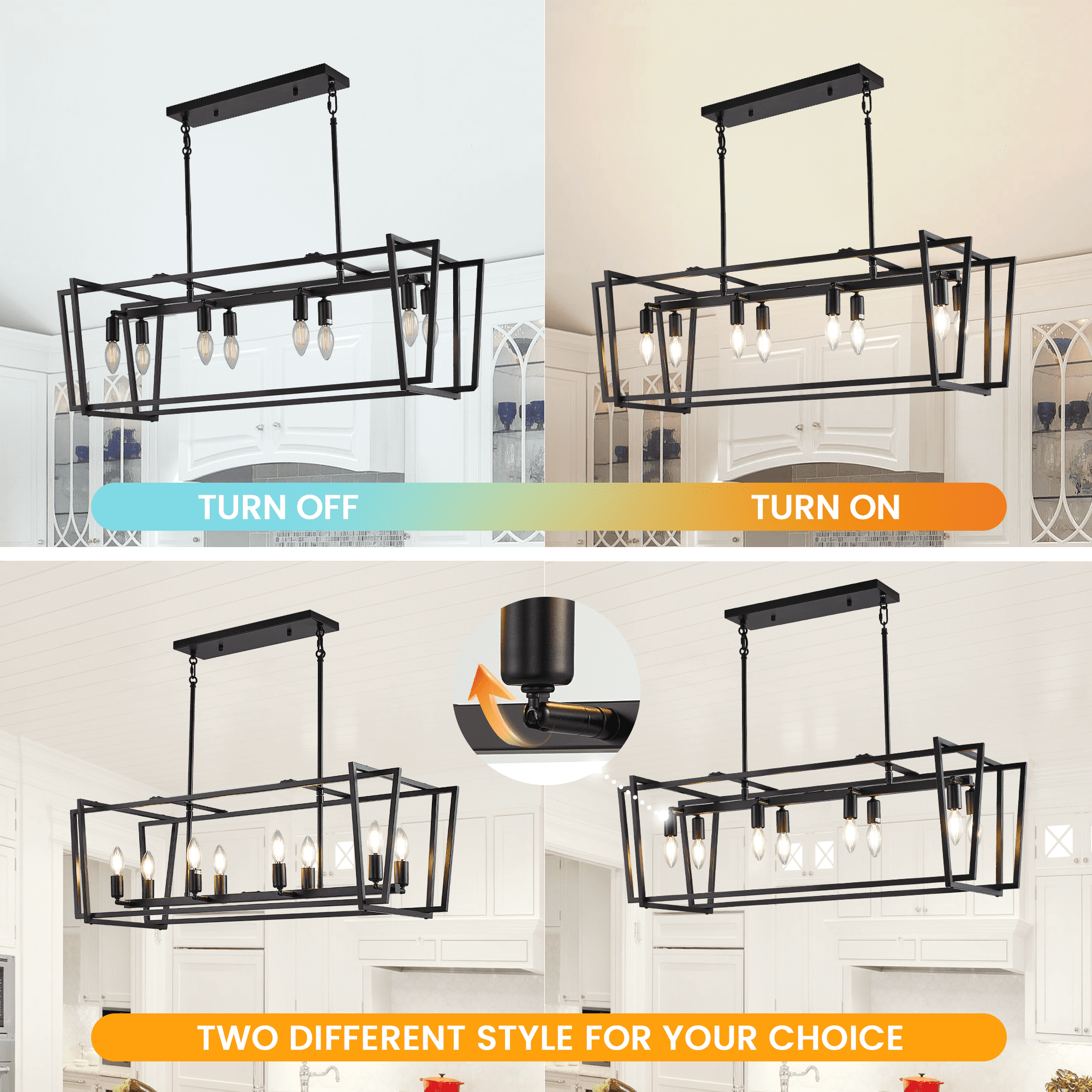 LovingAHome 8 Lights Rectangle Chandelier, Black Farmhouse Chandelier Light Fixture for Dining Room