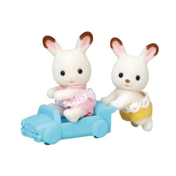 Calico Critters Hopscotch Rabbit Twins, Set of 2 Collectible Doll Figures with Pushcart Accessory