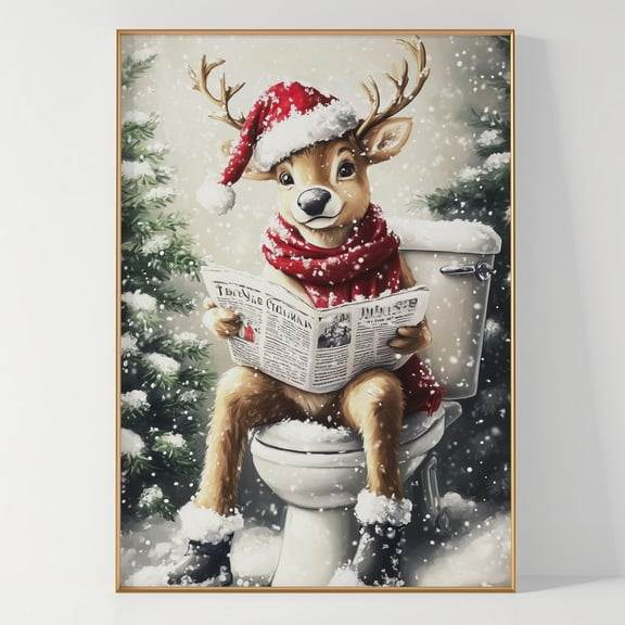 WestConfe Reindeer on the Toilet, Funny Christmas Wall Art, Bathroom Wall Art, Toilet Wall Art, Trendy Christmas Wall Decor