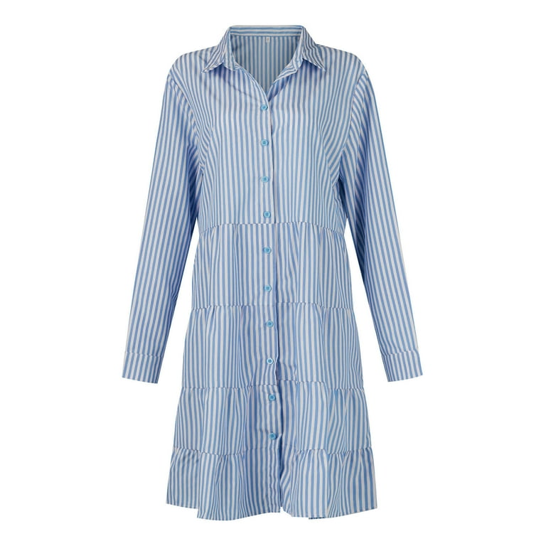 knee length dresses for ladies Stripe V Neck Button Down Midi Dress – Golden Hour Gift Co main image 1