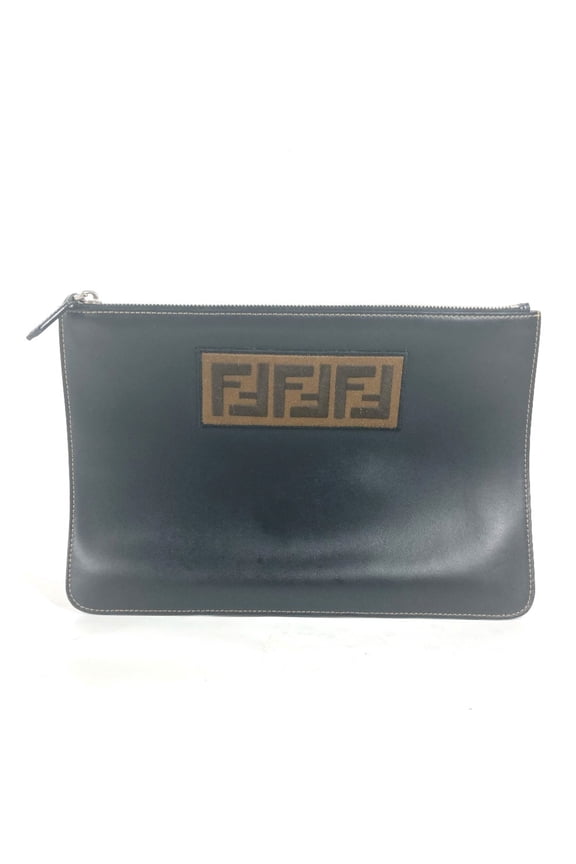 Pre-Owned FENDI 7N0078 Pouch Zucca Clutch Bag Leather Men's Black (Good)
