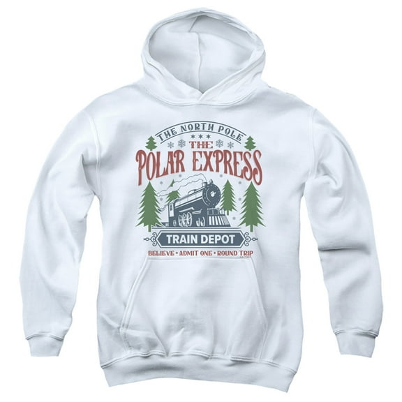 The Polar Express Train Depot Youth Kids Boy/Girls Pull-Over Hoodie, White, Small
