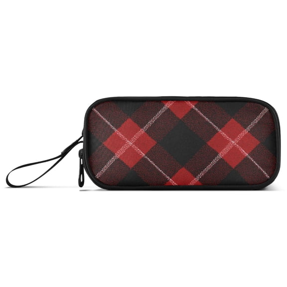 Black and Red Plaids White Lines Pencil Case Stationary Holder Pen Bag Pencil Pouch Tool Organizer 3 Compartments