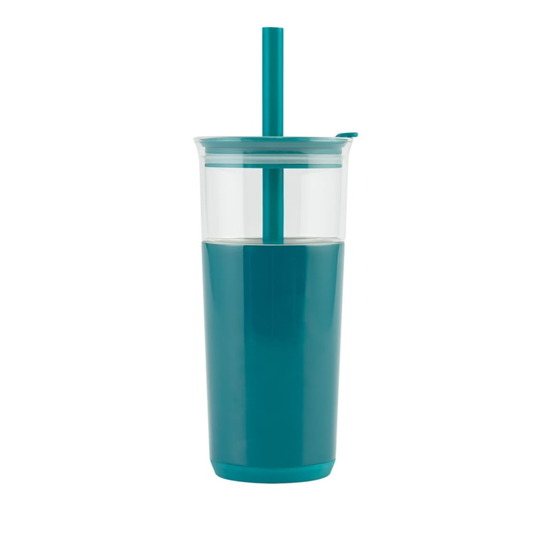Hand painted glass tumbler with straw and lid