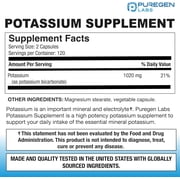 Puregen Labs Potassium Bicarbonate Supplement 1020mg Vegetarian Gluten-Free 240 Capsules