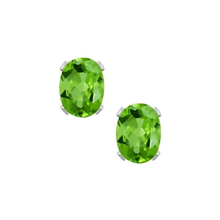 Peridot Green Stud Sterling Earrings - 1.60 Ct Green Peridot 925 Sterling Silver 7X5mm Stud Earrings