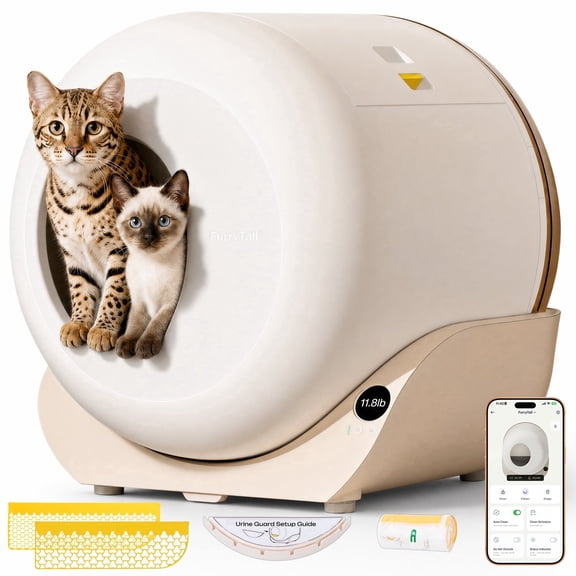 Furrytail Large Automatic Litter Box Self Cleaning for Multiple Cats with App Control, Odor & Leak Free, Cream