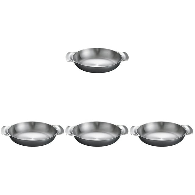 4pcs Stainless Steel Pot Double Handle Pan Multi-function Paella Pan Korean Style Pot Kitchen Cooking Pan