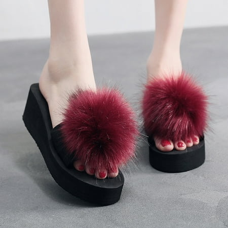 

Foraging dimple Women s Wedges Shoes Winter Indoor&Outdoor Non-Slip Slippers Ladies Home Shoes Wine