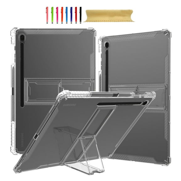 Clear Case for Samsung Galaxy Tab S9 / S9 FE, Built in Adjustable Kickstand & Pencil Holder, TPU Inner Bumper with Reforced Corners, Slim Lightweight Shockproof, Clear