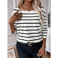 thumbnail image 5 of Womens 3/4 Length Sleeve Tops Striped Boat Neck Shirt Frenchy Cotton Tees Black XXL, 5 of 7