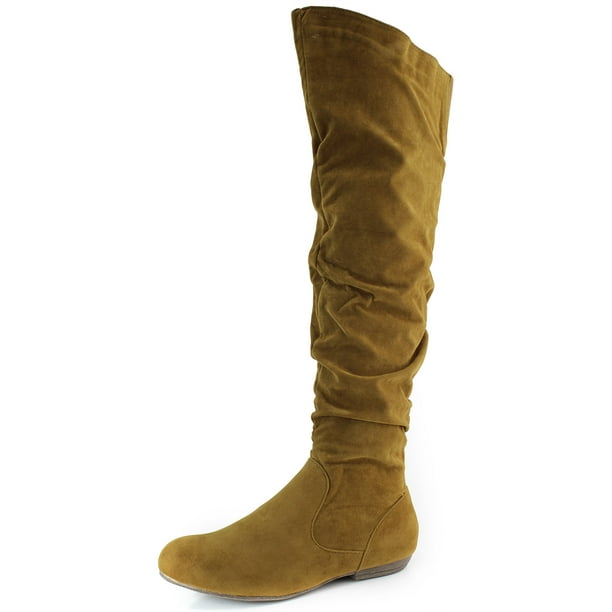 cognac knee high flat boots