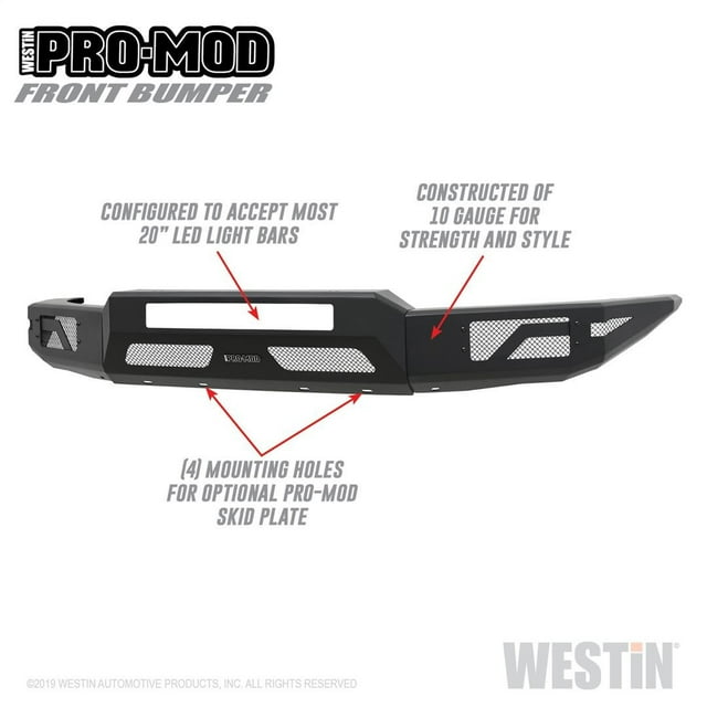 Westin Automotive Bumper 58-41055 Pro-Mod; Modular Design; Direct Fit; Mounting Hardware Included; Without Grille Guard; Without Winch Mount; Without D-Ring Mounts; Textured Black; Steel