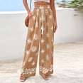 thumbnail image 2 of Women's Wide Leg Palazzo Pants 2026 Summer Boho Floral Trousers Drawstring Elastic Waist Wide Leg Pants with Pockets Spring Flowy Beach Vacation Clothes Resort Wear Lounge Pants Khaki XL, 2 of 6