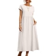 thumbnail image 1 of Vestido midi Zhyaj con cuello redondo y manga corta holgado, túnica de algodón, 1 of 7