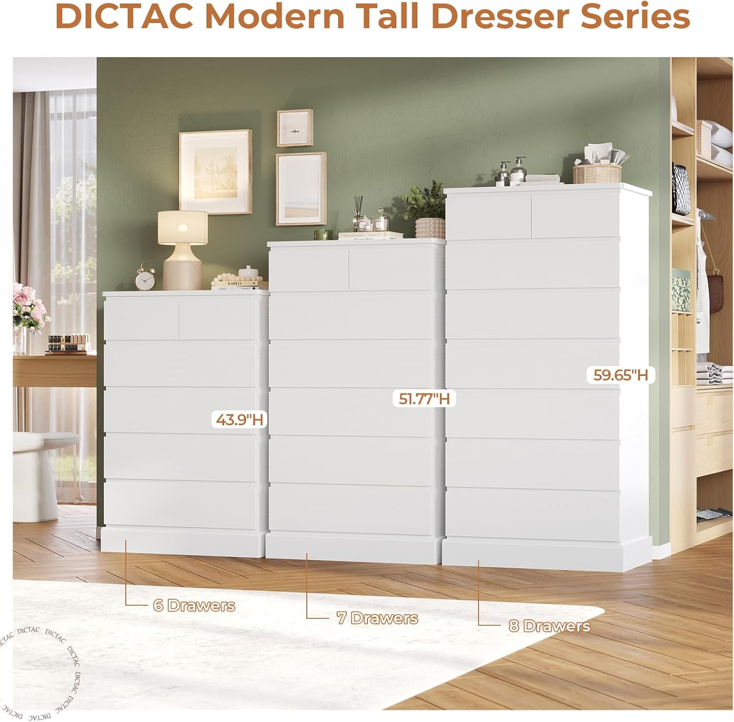 White Tall Dresser with 6 Drawers Dresser & Storage Cabinet for Bedroom, Modern Wood Chests of Drawers & Closet Organizer for Living Room Hallway