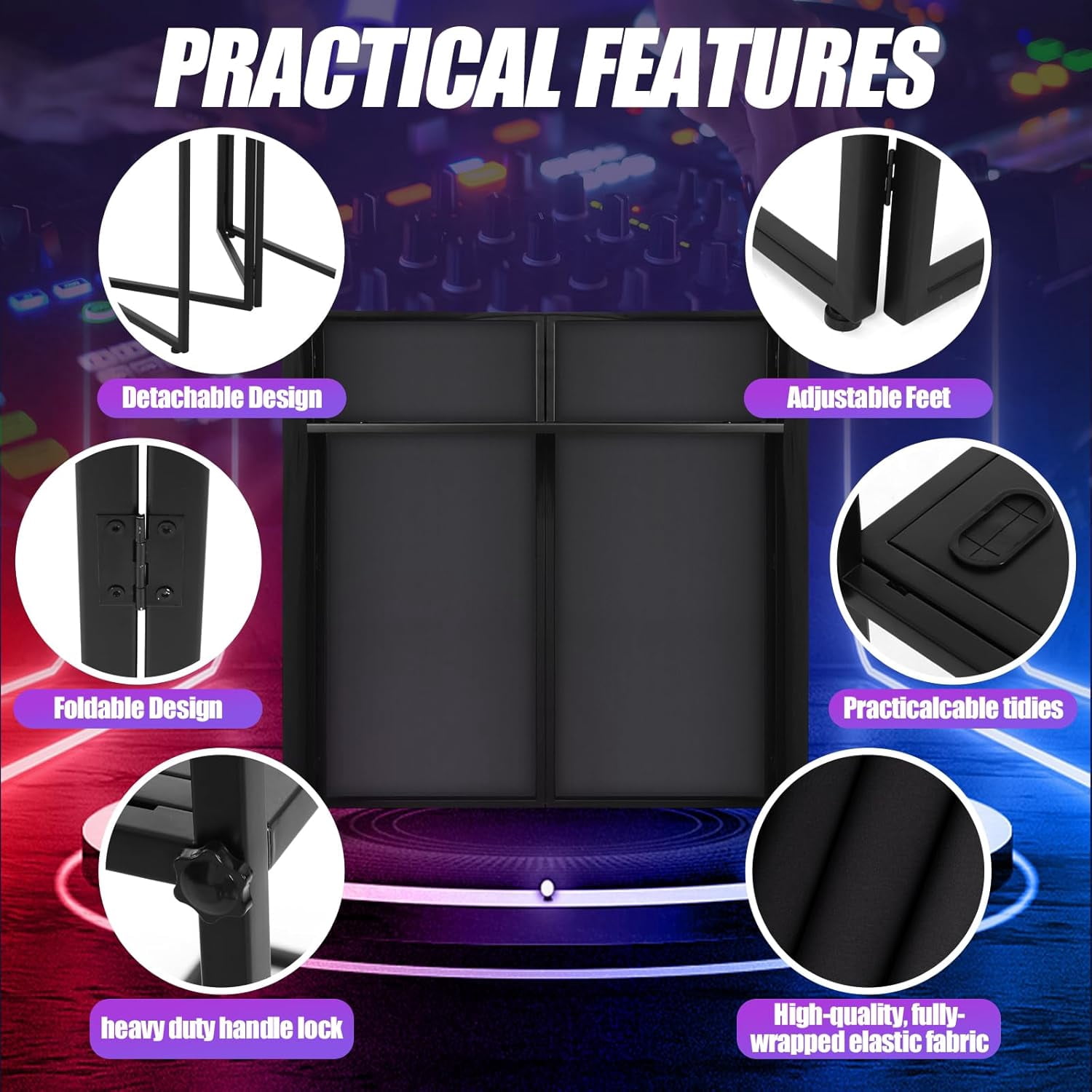 Portable DJ Facade Table Station, 44"x41"x21" DJ Event Booth Facade with Black & White Scrim, Metal Foldable Frame DJ Stand with Carrying Bag