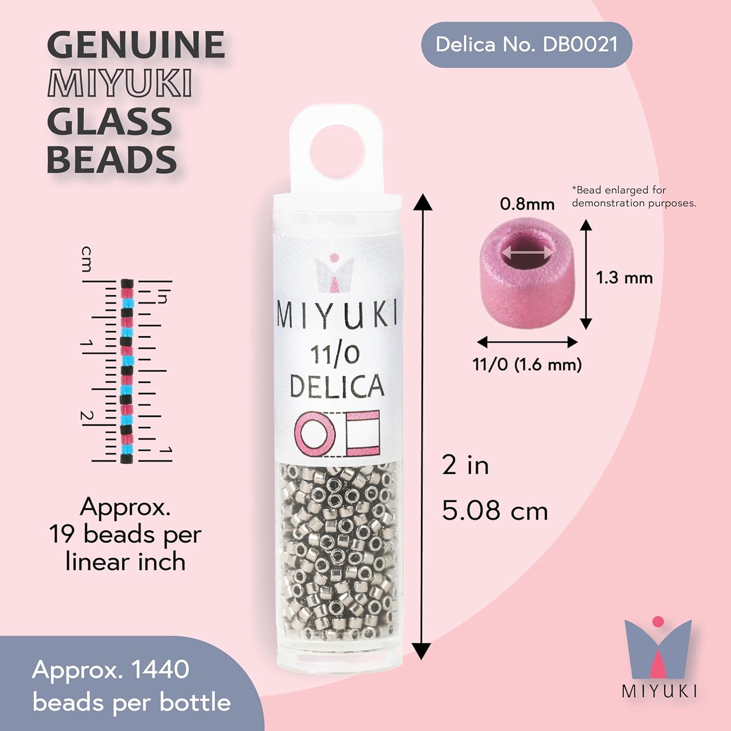Miyuki Delica Seed Beads – Size 11/0 (1.6 mm), DB0021, Steel, 7.2 g, Approx. 1440 Beads