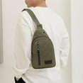 thumbnail image 4 of Men's Canvas Chest Bag with Three Zippers - Adjustable Strap, Front Pockets, Khaki Brown Green, 4 of 6