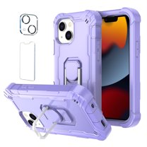 Allytech Case for iPhone 13 6.1"(2021), iPhone 13 Cover with Glass Screen Protector & Camera Lens Protector, Slim Hybrid Rugged Ring Holder Kickstand Drop Proof Full Protective Case, Purple