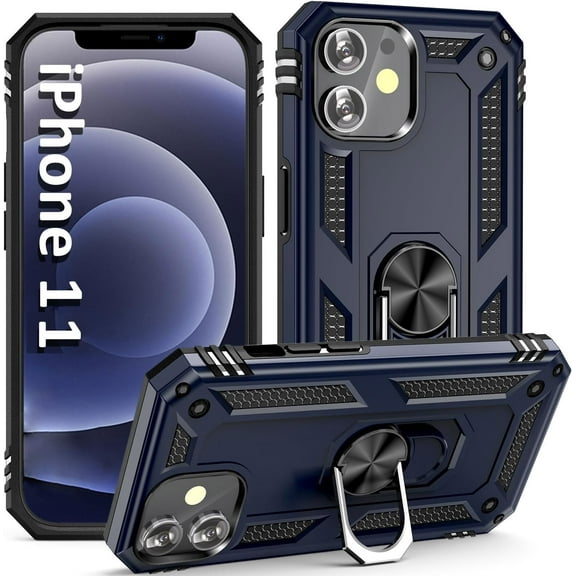 ULAK iPhone 11 Case with Kickstand Loop, Sturdy Heavy Duty Shockproof Phone Case for Apple iPhone 11 with  Rotating Holder Ring for Men Boys, Blue