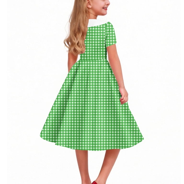 green plaid swing dress green retro dress Darlene Vintage Swing Dress in Dark Green Plaid Print