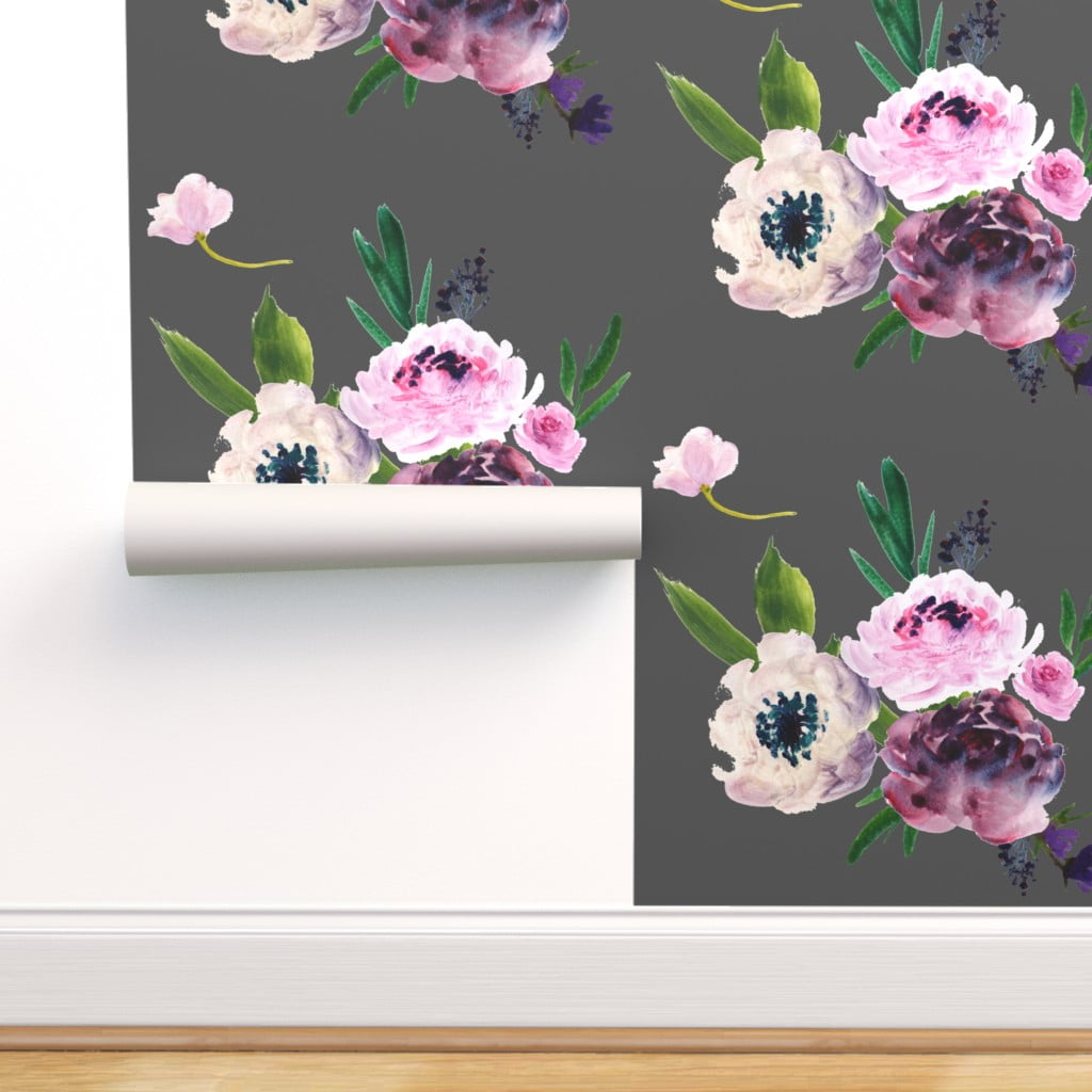 Wallpaper Roll Pink Grey Purple Lilac Boho Floral Flowers 24in x 27ft 