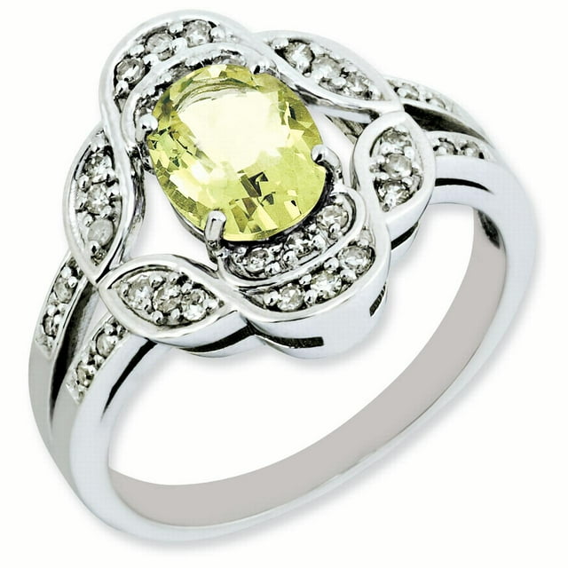 925 Sterling Silver Oval Diamond Lemon Quartz Ring Gemstone