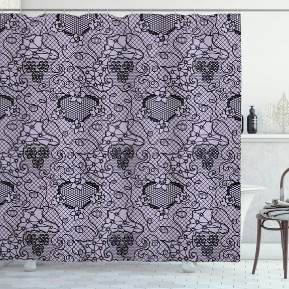 Ambesonne Gothic Shower Curtain, Feminine Victorian Motif, 69"Wx70"L, Lilac Black