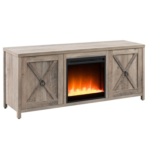 Evelyn&Zoe Modern Farmhouse TV Stand with Crystal Fireplace Insert for