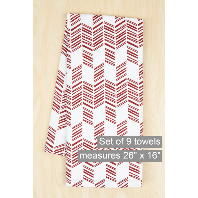 Black, White and Red Geometric Print Cotton Kitchen Towels Set of 3