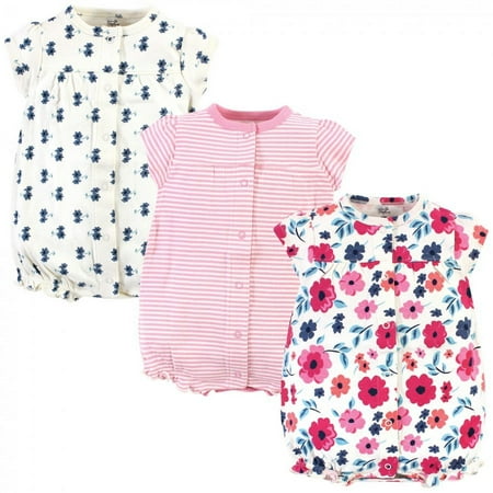 UPC: 0660168632576 | Touched by Nature Baby Girl Organic Cotton Rompers 3pk Garden Floral 6-9 Months