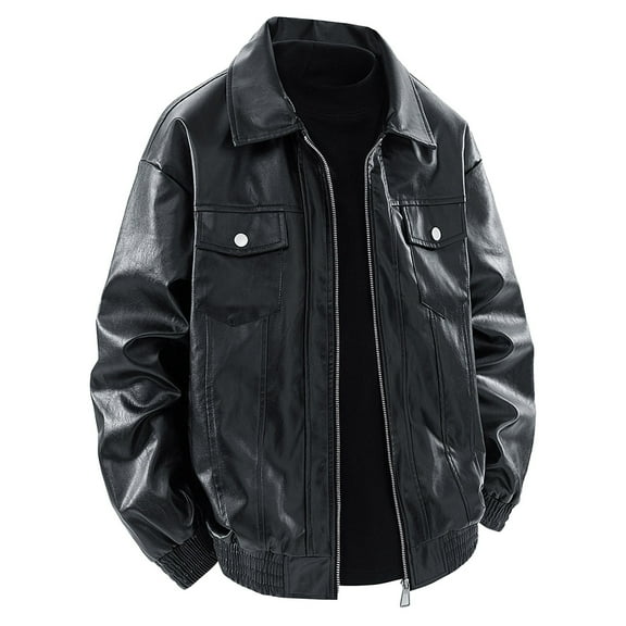 Kureaily Men's Leather Jackets Stylish Leather Coats For Casual Wear Slim Fit Zipper Design For Spring Autumn And Winter Versatile Daily Outfits For Men