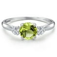 thumbnail image 3 of Gem Stone King 10K White Gold Green Peridot and Lab Grown Diamond 3-Stone Ring for Women | 1.22 Cttw | Round 6MM | Gemstone August Birthstone | Size 9, 3 of 6