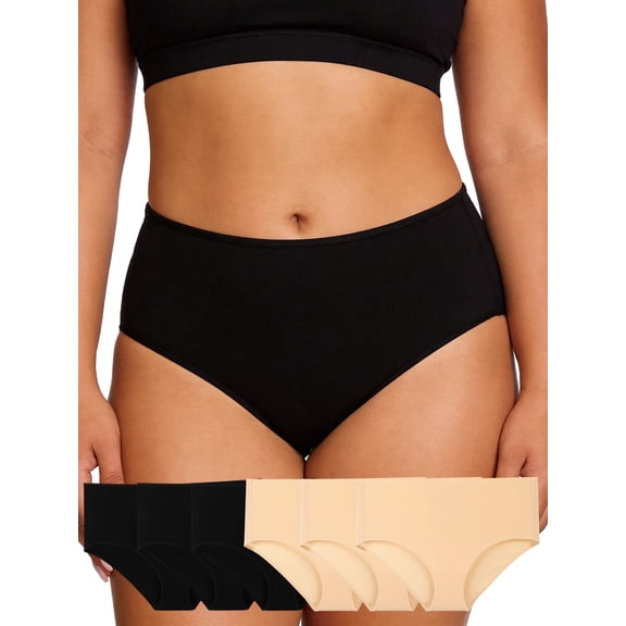COOPLUS 6-Pack Womens Plus Size Cotton Briefs Soft Stretch Underwear, Breathable & Moisture Wicking,Designed for Curves(XL-4XL)