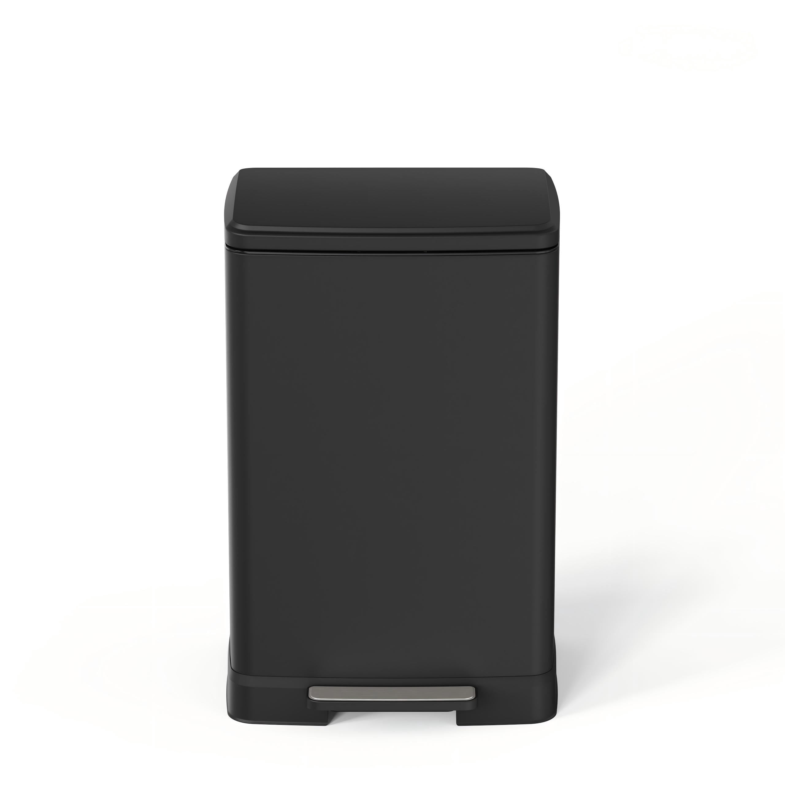 17 Gallons Pedal Trash Can with Soft Close Lid, Removable Inner Bucket & Detachable Wheels, Odor Control Slot for Kitchen Home, Black