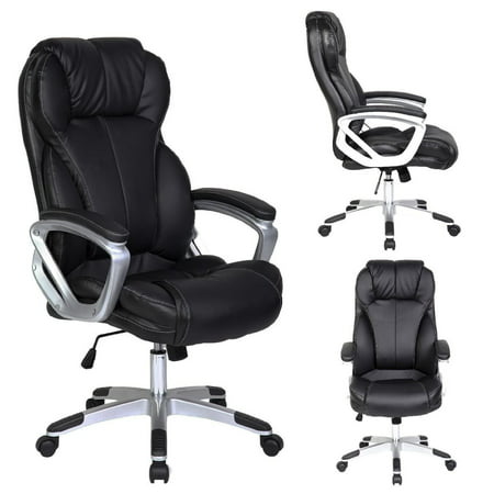 2xhome - Black - Deluxe Professional PU Leather Big Tall Ergonomic Office High Back Chair Manager Task Conference Executive Swivel Tilt Padded (The Best Task Manager)