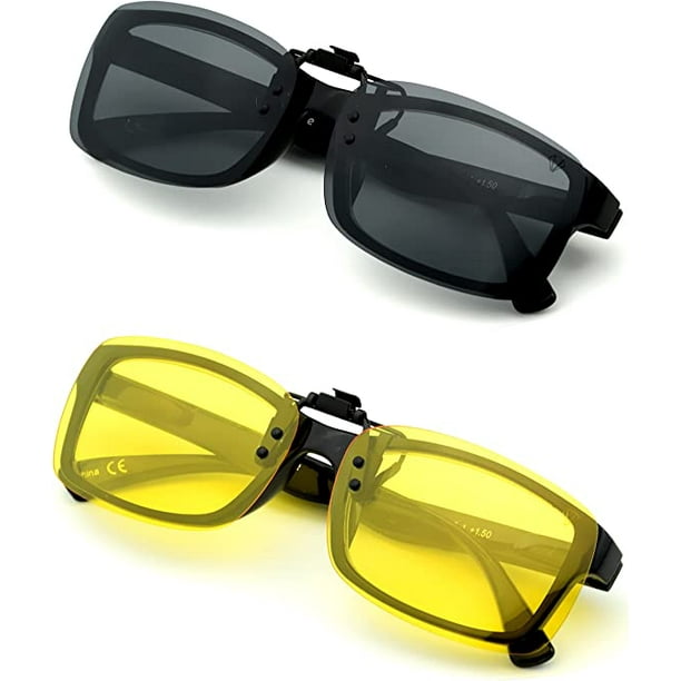 Set of 2, Polarized Sunglasses, Flip-Up and Ultra Light, Over-Glasses, Sun  Clip, Men, Women, Anti-UV 