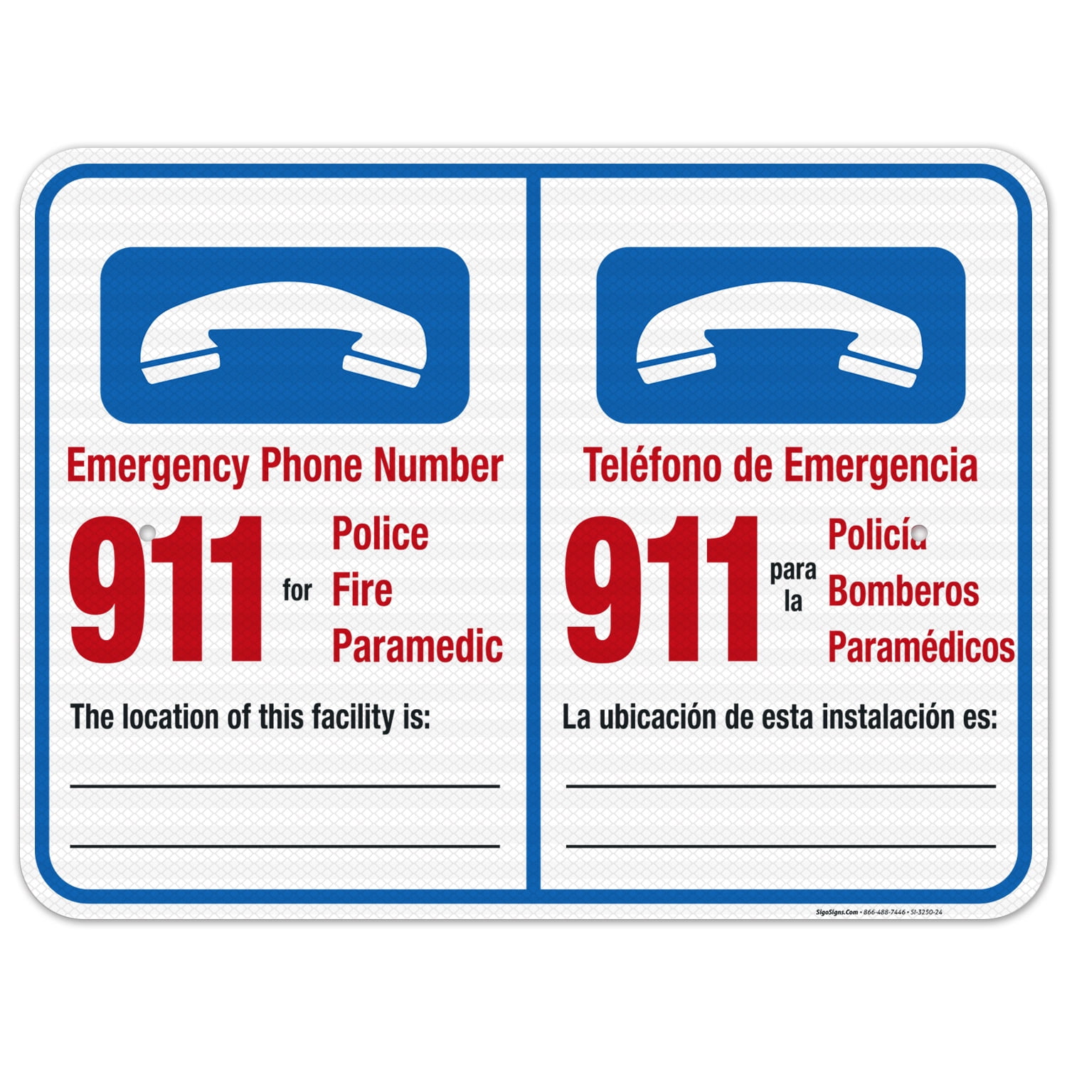 Pool Emergency Phone Number Sign, Bilingual English Spanish,