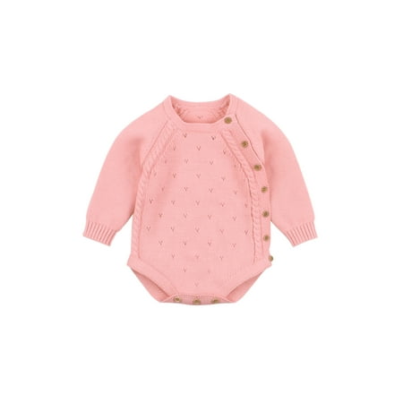 

Sunisery Newborn Infant Baby Girl Sweater Romper Bodysuit Long Sleeve Cable Knit Oblique Breasted Winter Jumpsuit Pink 3-6 Months