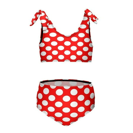 Polka Dots Red Polka Dots Girl s 2 Piece Bikini Set Beach Sport Swimsuit Swimwear 8-10Y130cm