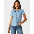 thumbnail image 2 of DARING DIVA Women's Retro Peter Pan Collar Floral Print Blouses XS Blue Gray, 2 of 6