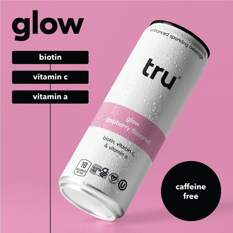 Tru Glow Seltzer Raspberry Flavored Biotin Sparkling Water 12 Pack